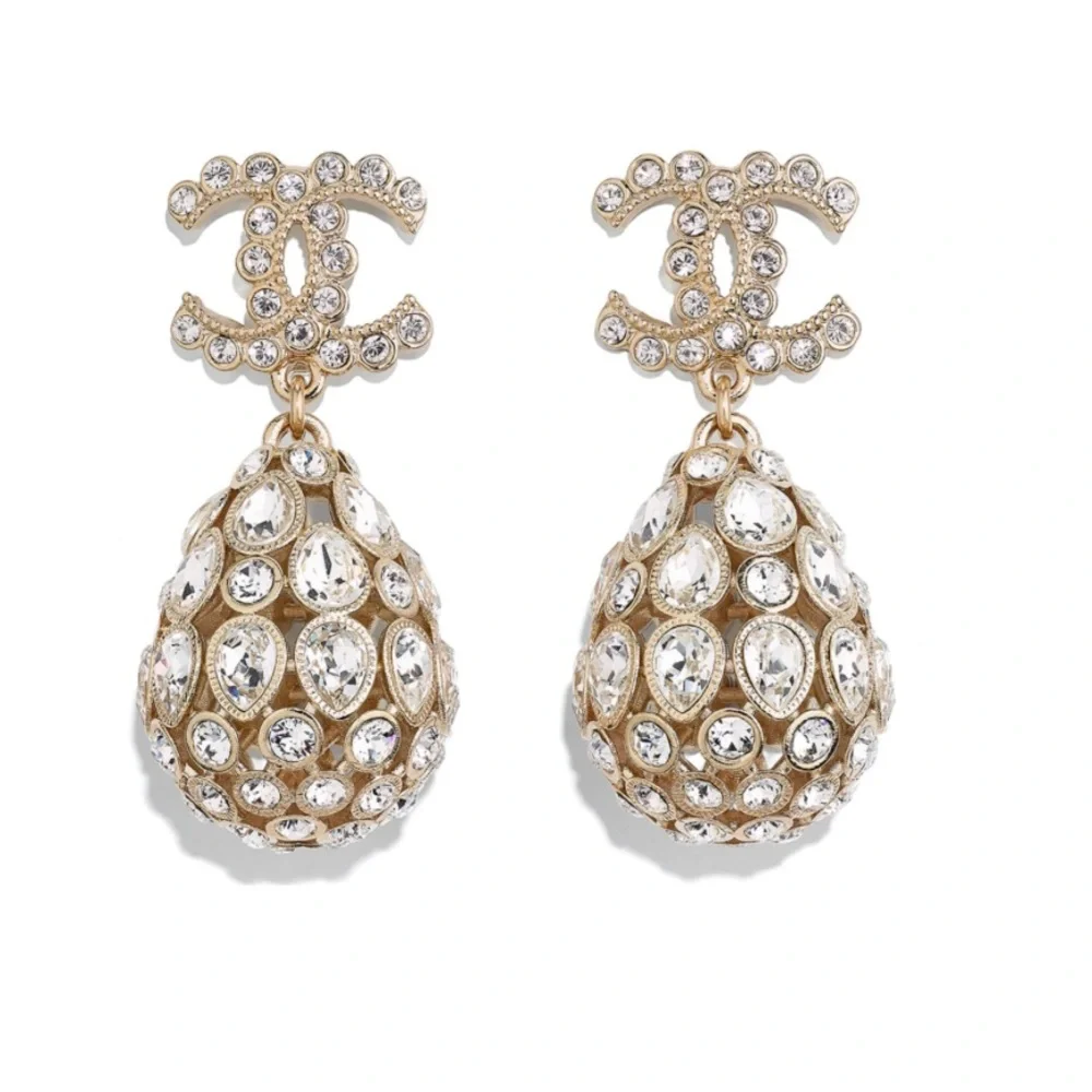 Full Set Chanel Strass CC earings with egg shape drop RARE